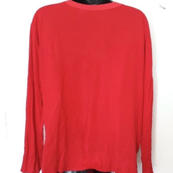 INC-International Concepts- Women's Red V-Neck Long-Sleeve Blouse Size: Large - Picture 3 of 4
